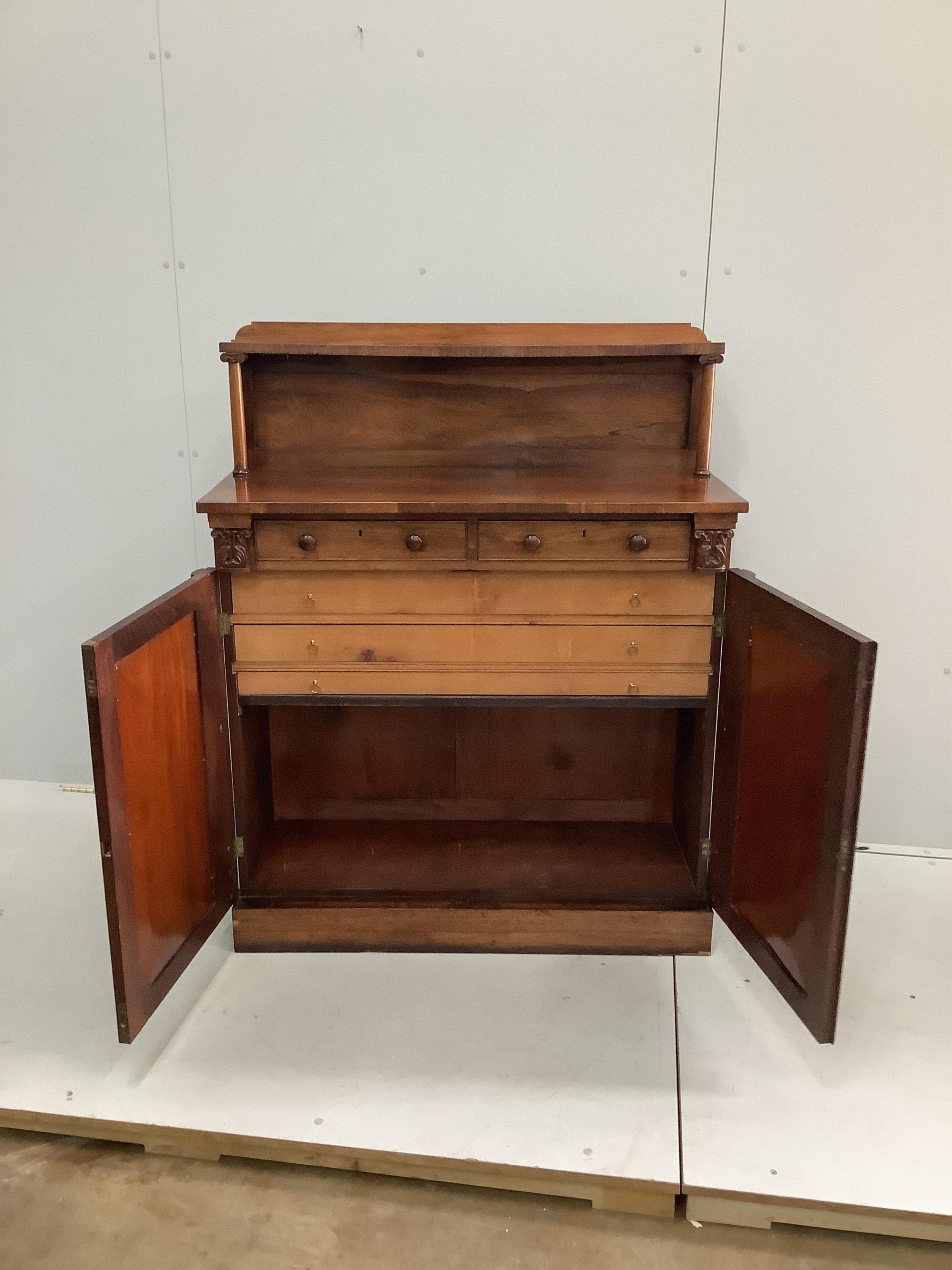 A William IV rosewood chiffonier, width 99cm, depth 42cm, height 122cm. Condition - good